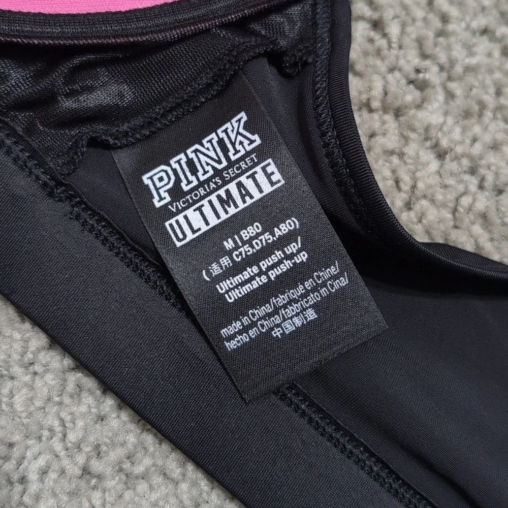 Victoria's Secret PINK Sports Bra Ladder Back Front Zip Black Size Medium - Picture 6 of 10
